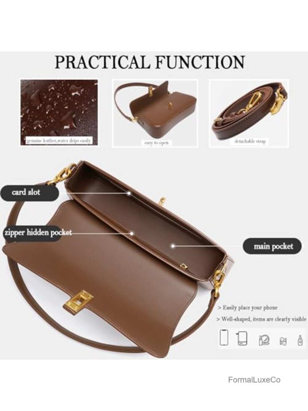 Genuine Leather Hobo Bag | Evening Shoulder Bag | Underarm Handbag - Picture 4 of 6